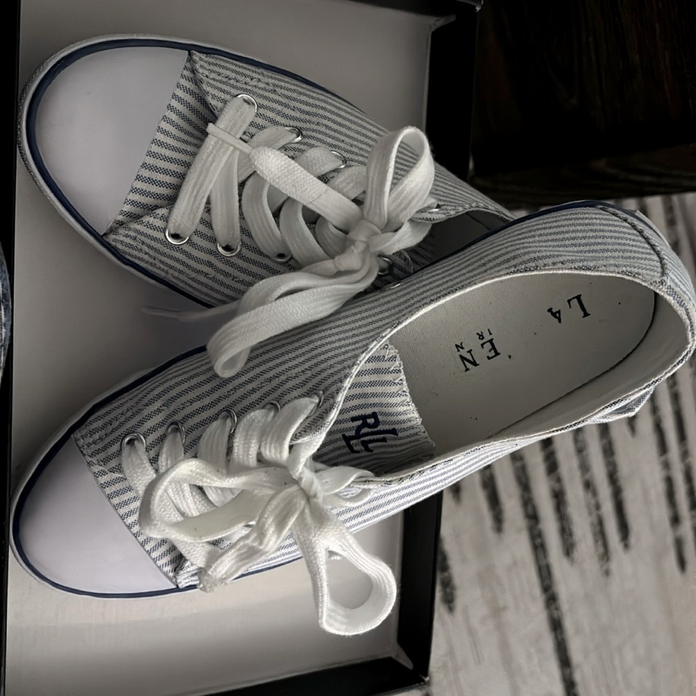 Lauren ralph lauren blue and white lace up tennis shoe